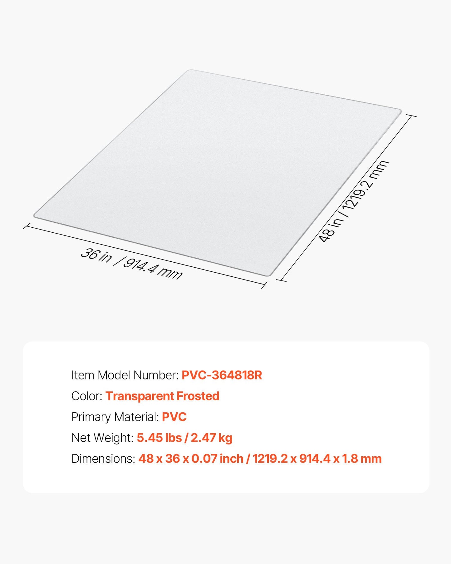 Chair Mat, 36 x 48-inch Transparent Office Chair Mat for Hard Floors, Floor Protector for Rolling Chairs, Non-Slip & Easy to Clean, Smooth Glide Under Desk Rug for Home Office (Rectangular)