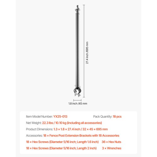 18er-Pack 27,4" Maschendrahtzaun-Verlängerung für 1,3-1,5" Oberschienen-U-Halterung | EU