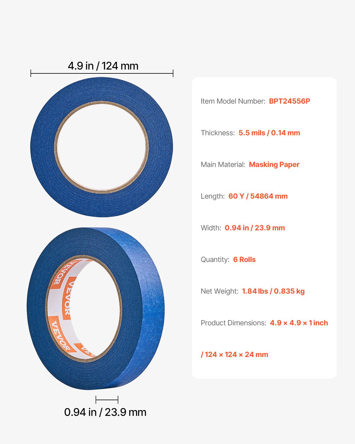Painters Tape, 1 Inch Wide (0.94 In x 60 Yds), 6 Rolls, Blue Painter Tape for Painting, Edge, Trim, Ceiling, Masking Tape Protects Surfaces and Removes Easily, DIY Craft Art, Labeling Decoration