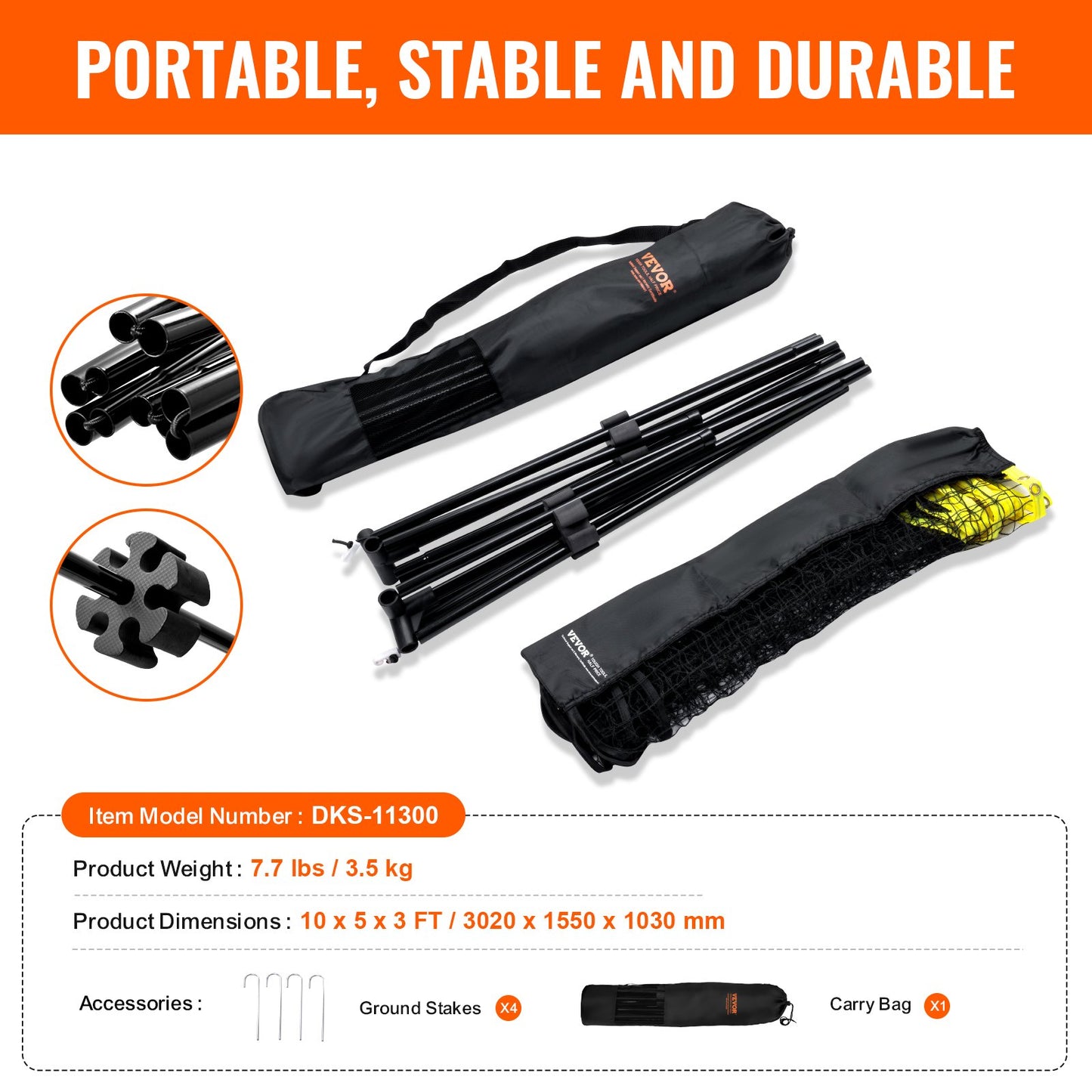 Badminton Net, Height Adjustable Volleyball Net, 10ft Wide Foldable Pickleball Net, Portable Easy Setup Tennis Net Set with Poles, Stand and Carry Bag, for Kids Backyard Game Indoor Outdoor Use