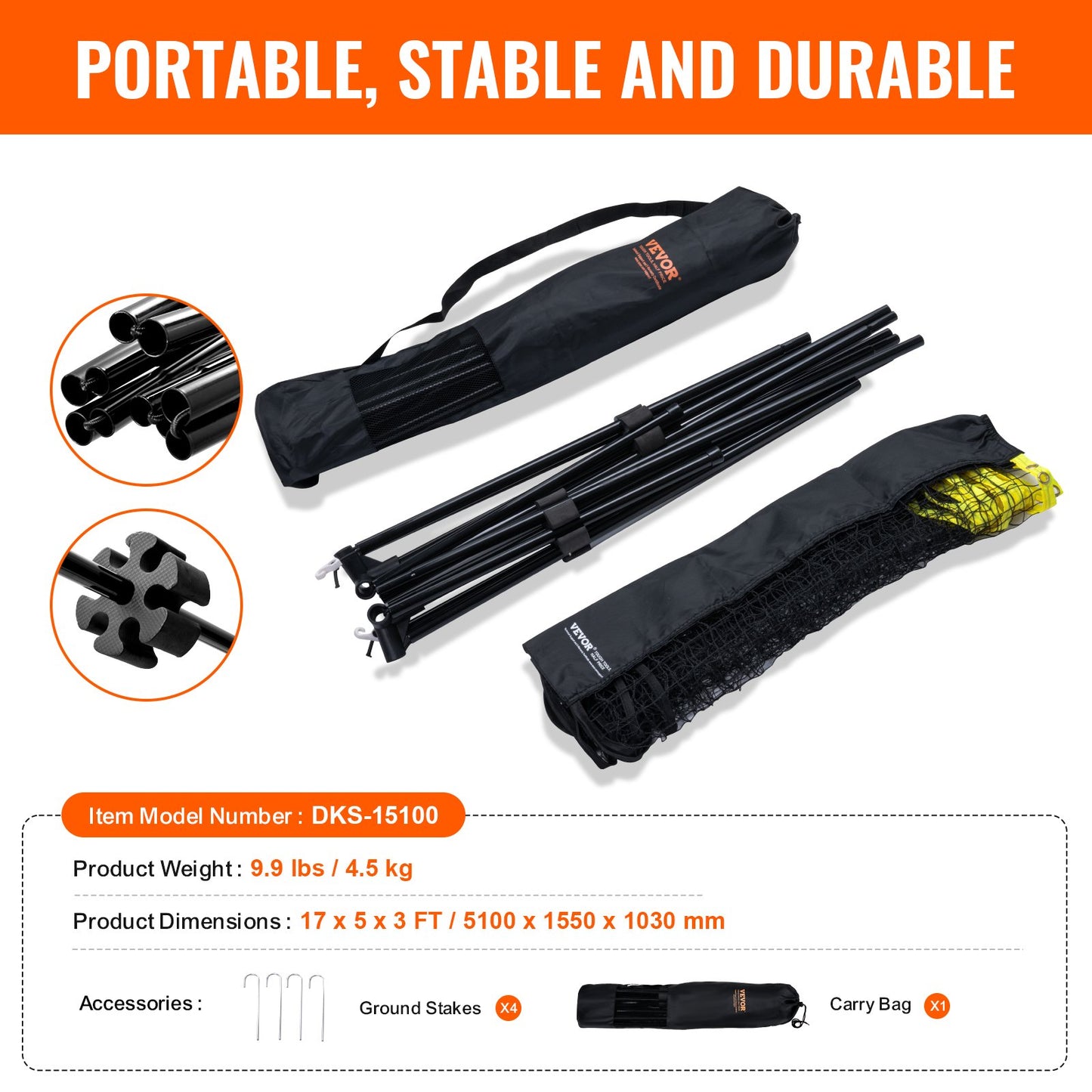 Badminton Net, Height Adjustable Volleyball Net, 17ft Wide Foldable Pickleball Net, Portable Easy Setup Tennis Net Set with Poles, Stand and Carry Bag, for Kids Backyard Game Indoor Outdoor Use