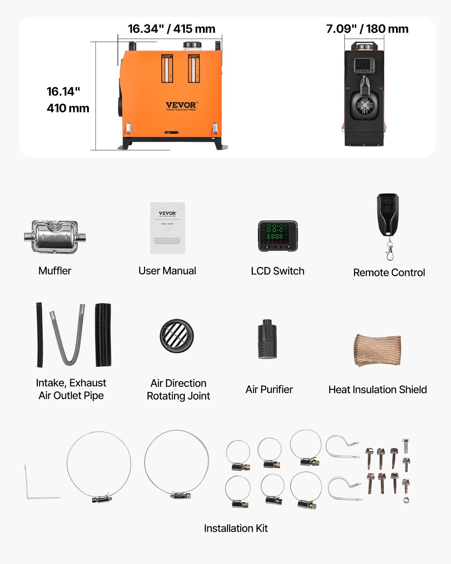 Diesel Air Heater, 8 kW DC12-24V, Fast Heating Diesel Parking Heater with Remote Control and Color Digital Display, Low Noise, Voice Announcement, for RV, Truck, Camper, Van, Boat and Trailer