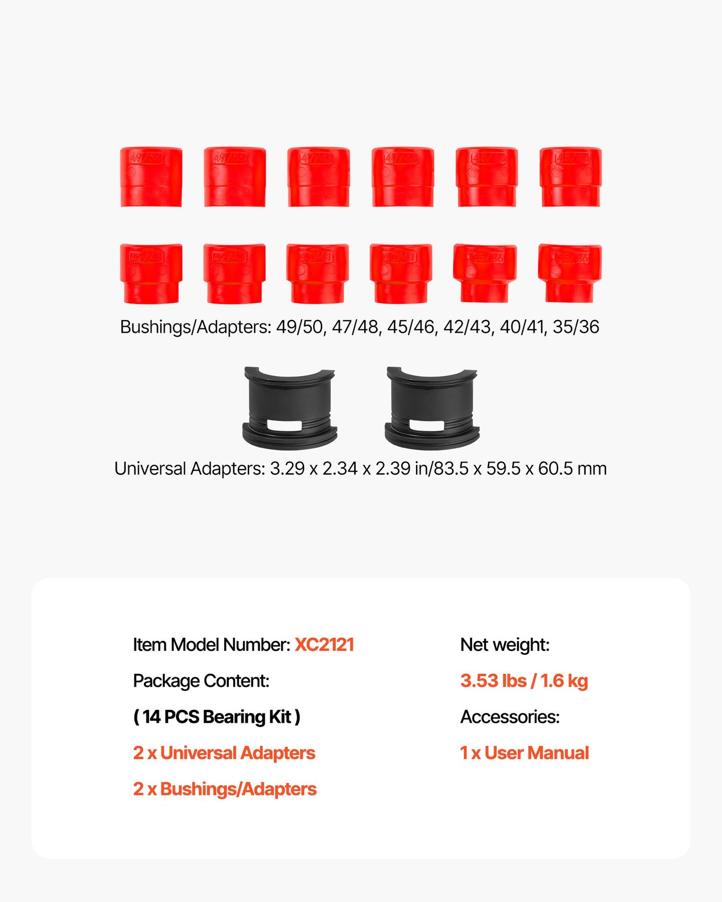 Bearing Press Kit, 14 Pcs, Bearing Race and Seal Driver Set with Bushings and Adapters, Bushing Driver Tool Set, Heavy Duty Carbon Steel Seal Removal Installation Tool Kit with Storage Case