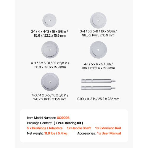 lagerpresssats, 7 delar, lagerbana och tätningsdrivare med 5 bussningar, handtagsaxel och förlängningsstång, bussningsdrivare verktygssats, kraftig demonterings- och installationsverktygssats med förvaringsväska | EU