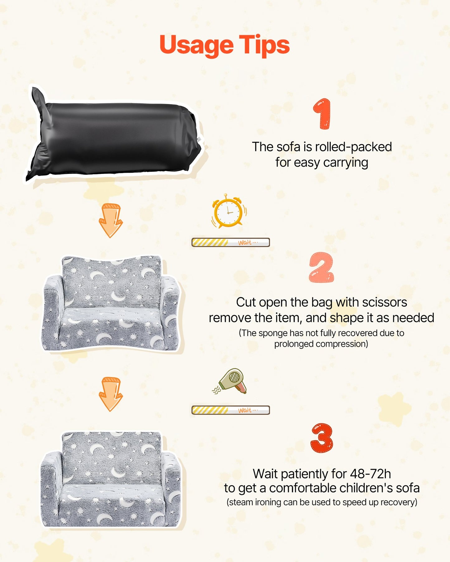 2-in-1 Kids Sofa, Foldable Toddler Soft Couch with Armrests, Glow in the Dark Kids Couch Fold Out with 28D Sponge & Flannel, Convertible Toddler Chair to Lounger for Reading and Gaming, M, Gray