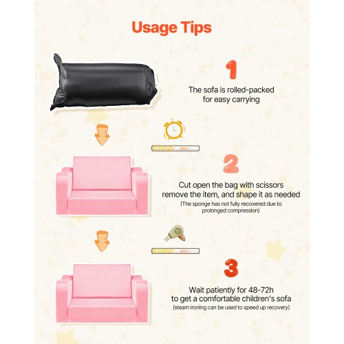 2-i-1 barnsoffa, hopfällbar mjuk soffa för småbarn med armstöd, tillverkad av 28D svamp och kort lugg, konverterbar fåtölj till solsäng, utfällbar barnsoffa för rolig lek eller bekväm avkoppling, M, rosa | EU