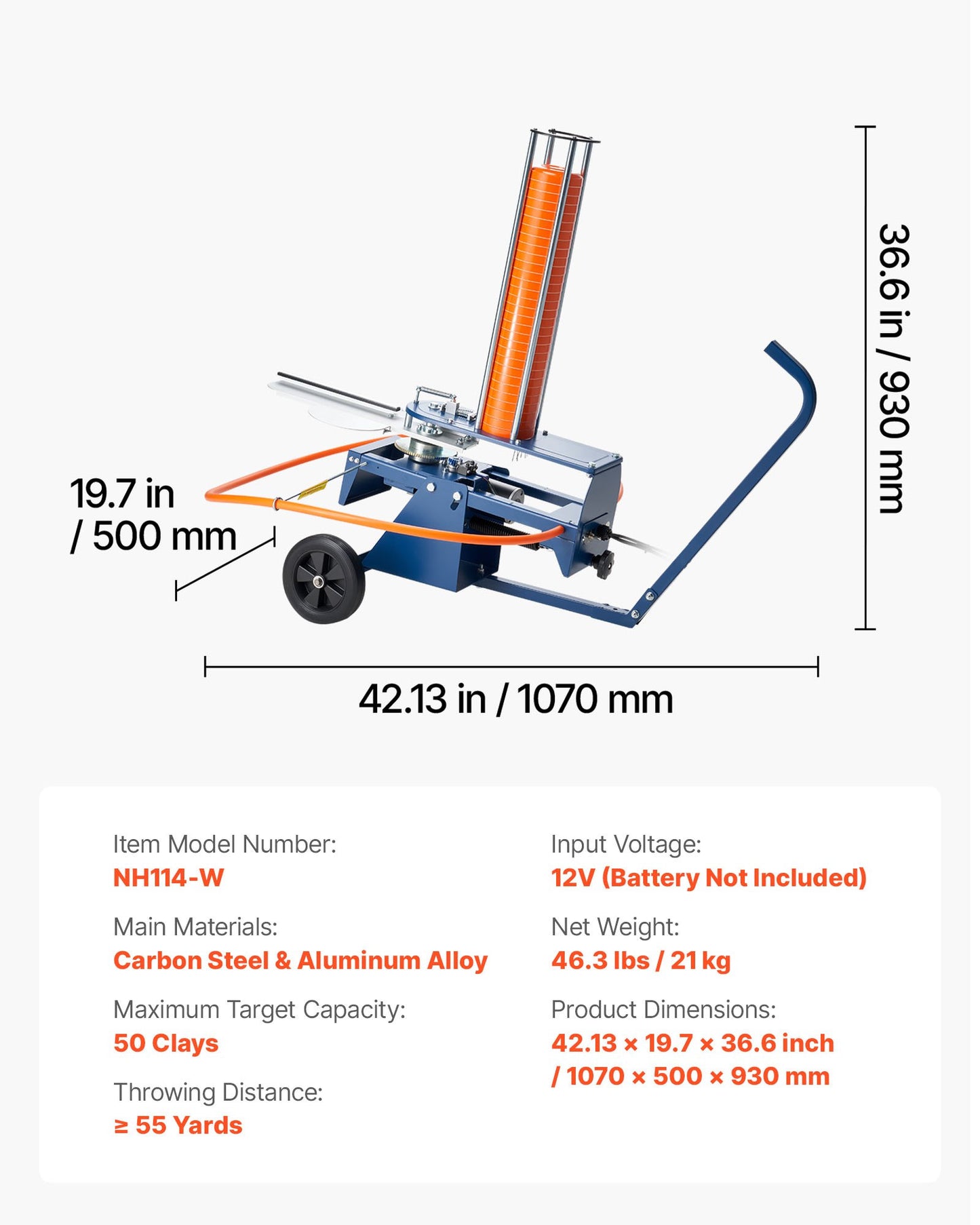 Clay Target Thrower, Max 50 Clays Pigeon Thrower, 55+ Yards Automatic Skeet and Trap Launcher on Wheels - with Adjustable Angle, Foot Pedal & Pull Handle for Clays Throwing Shooting Sports