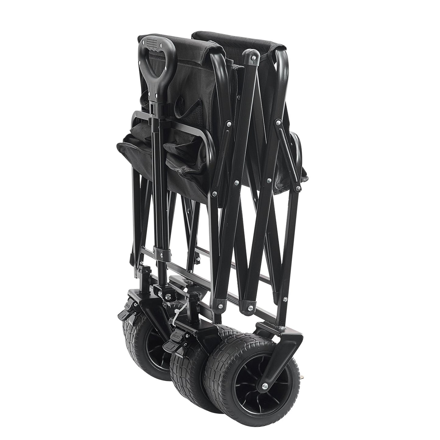 Hopfällbar hopfällbar vagn, 3 ku.ft strandvagnsvagn med terränghjul, tung hopfällbar vagn 350 lbs Viktkapacitet med dryckeshållare, sportvagn för camping, shopping, trädgård