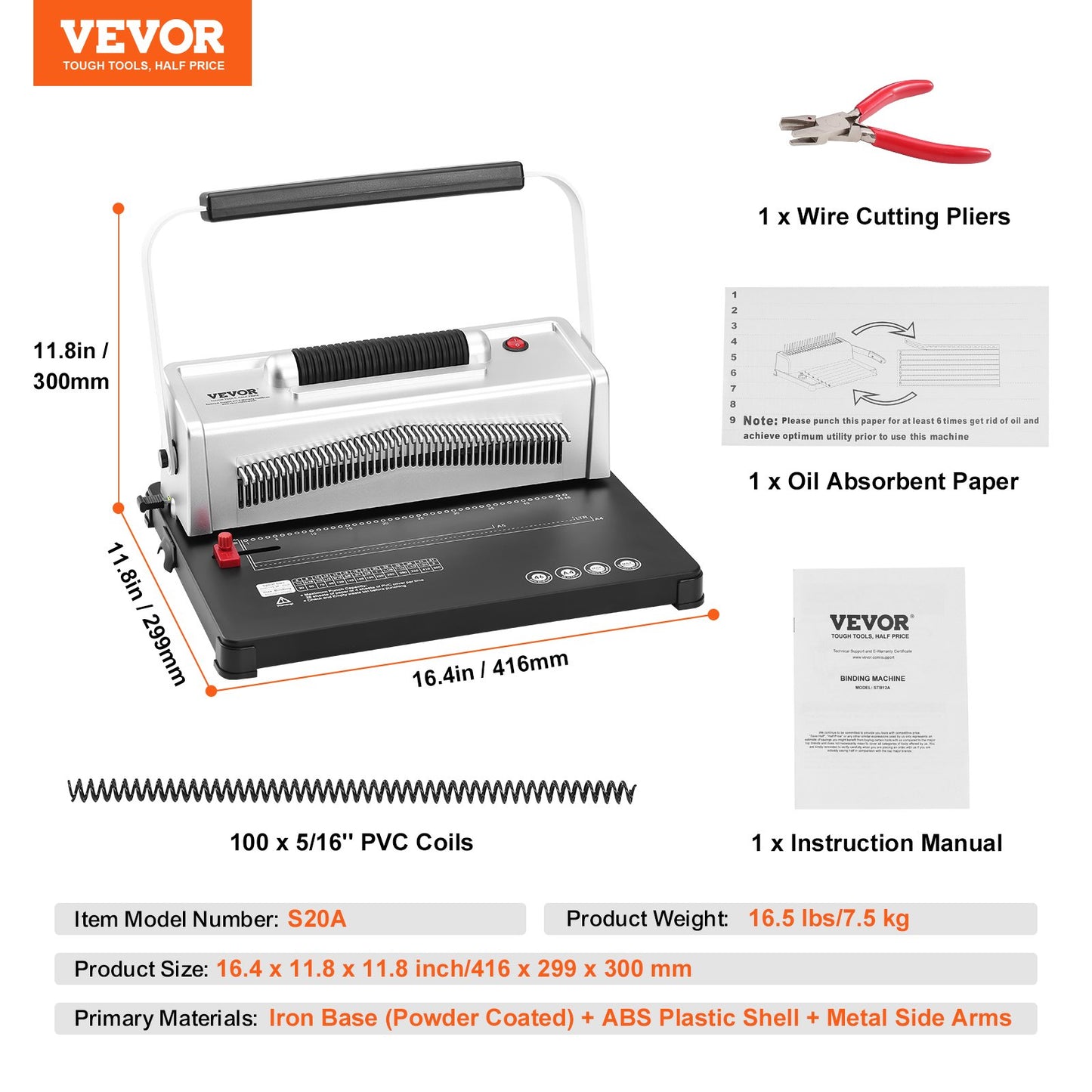 Coil Spiral Binding Machine, Manual Book Maker with Electric Binding, 46-Holes Binding 500 Sheets Punch Binder, with 100pcs 5/16'' Coil Binding Spines, for Letter Size, A4, A5