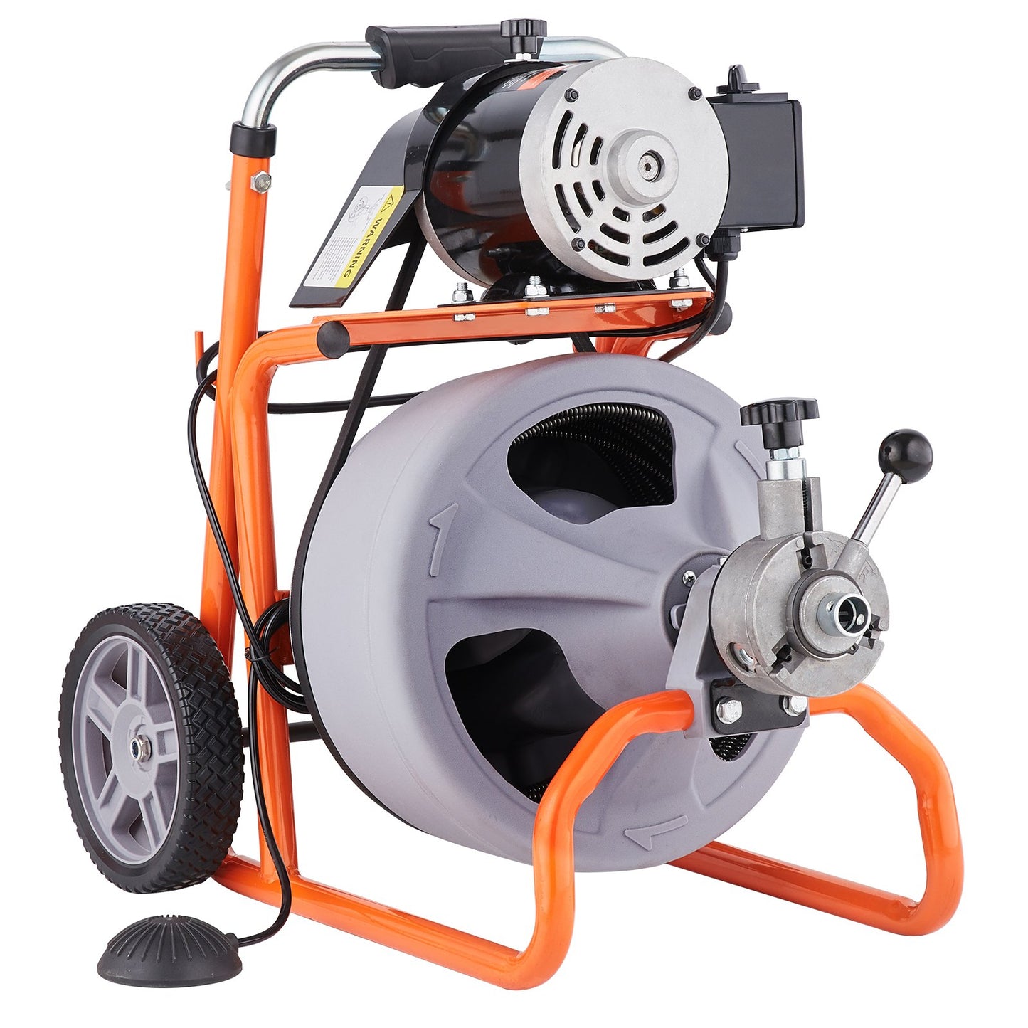 Sewer cleaning machine 100FT x 3/8 inch automatic feeding with wheels and 8 cutters