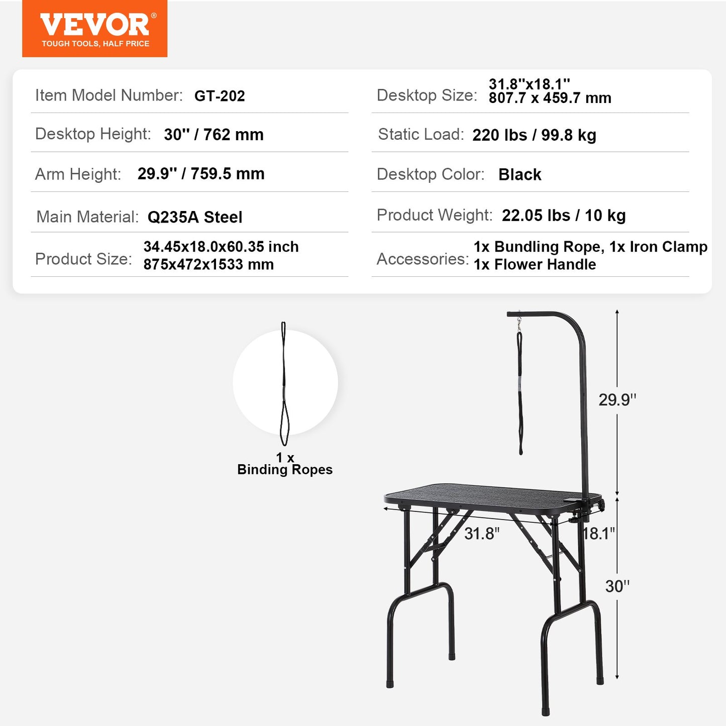 Pet Grooming Table Arm with Clamp, 32''x18'' Dog Grooming Station, Foldable Pets Grooming Stand for Medium and Small Dogs, Free No Sit Haunch Holder with Grooming Loop, Bearing 220lbs
