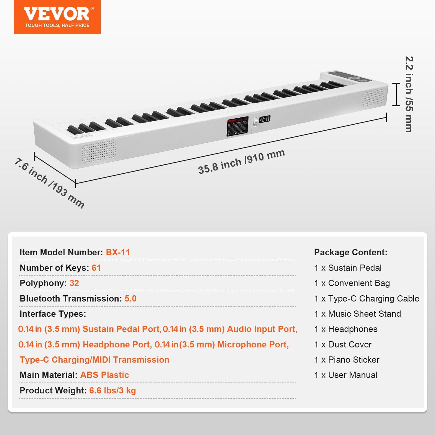 61 Key Folding Keyboard Piano, Bluetooth & MIDI, Portable Electronic Digital Foldable Piano with Sustain Pedal Touch Sensitive Lighted Keys Bag, Rechargeable for Beginners Teens Adults, White