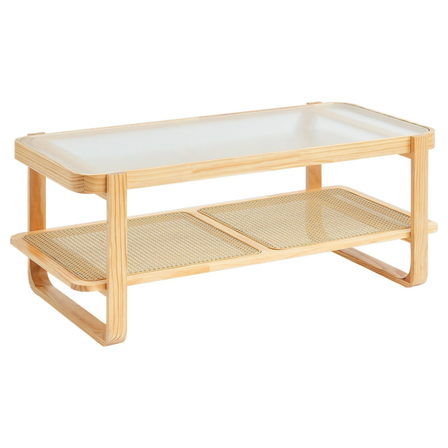 Rattan-Couchtisch, rechteckig, Rattan-Couchtisch mit 2 Ebenen für das Wohnzimmer