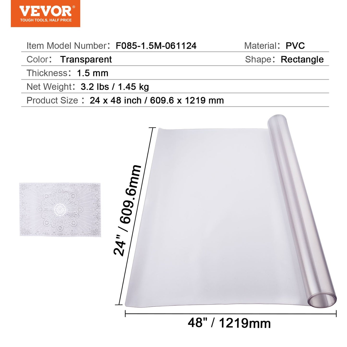 Plastic Table Cover, 24 x 48 Inch 1.5 mm Thick Frosted Table Protector, Rectangle PVC Desk Mat, Waterproof & Easy Cleaning Desk Pad Tablecloth, for Office Dresser Dining Room Table Night Stand