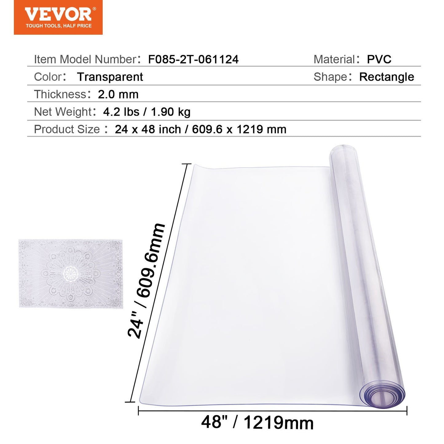 Plastic Table Cover, 24 x 48 Inch 2.0 mm Thick Clear Table Protector, Rectangle PVC Desk Mat, Waterproof & Easy Cleaning Desk Pad Tablecloth, for Office Dresser Dining Room Table Night Stand
