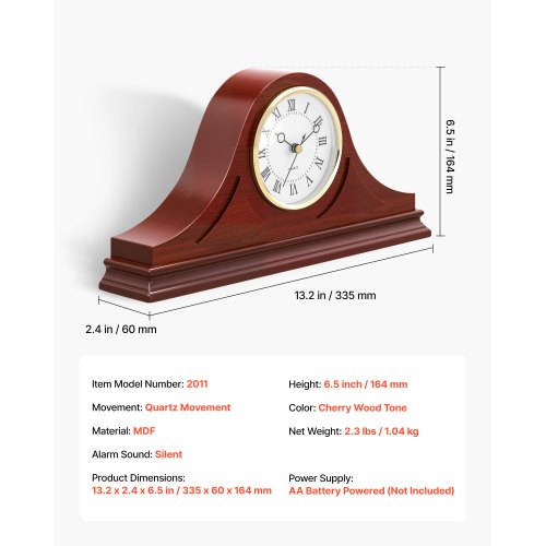 Grandfather Clock Silent Vintage Mantel Clock 15 cm with Quartz Movement