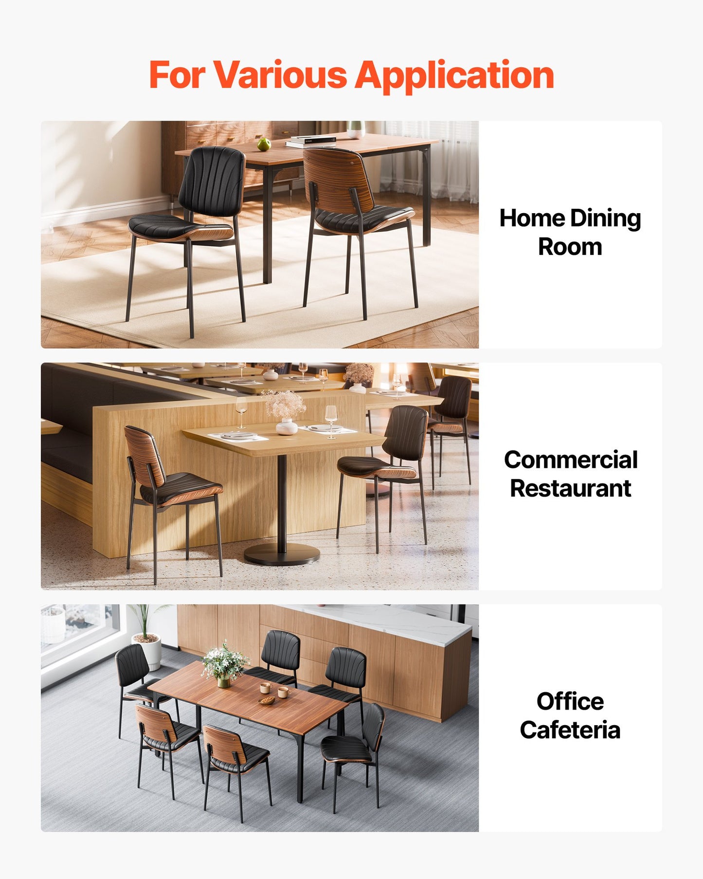 Modern Dining Room Accent Chairs Set of 4, Upholstered Leather Side Chair for Dining Tables, Space-Saving Kitchen Table Chair with Thick Cushions and Metal Legs, Black