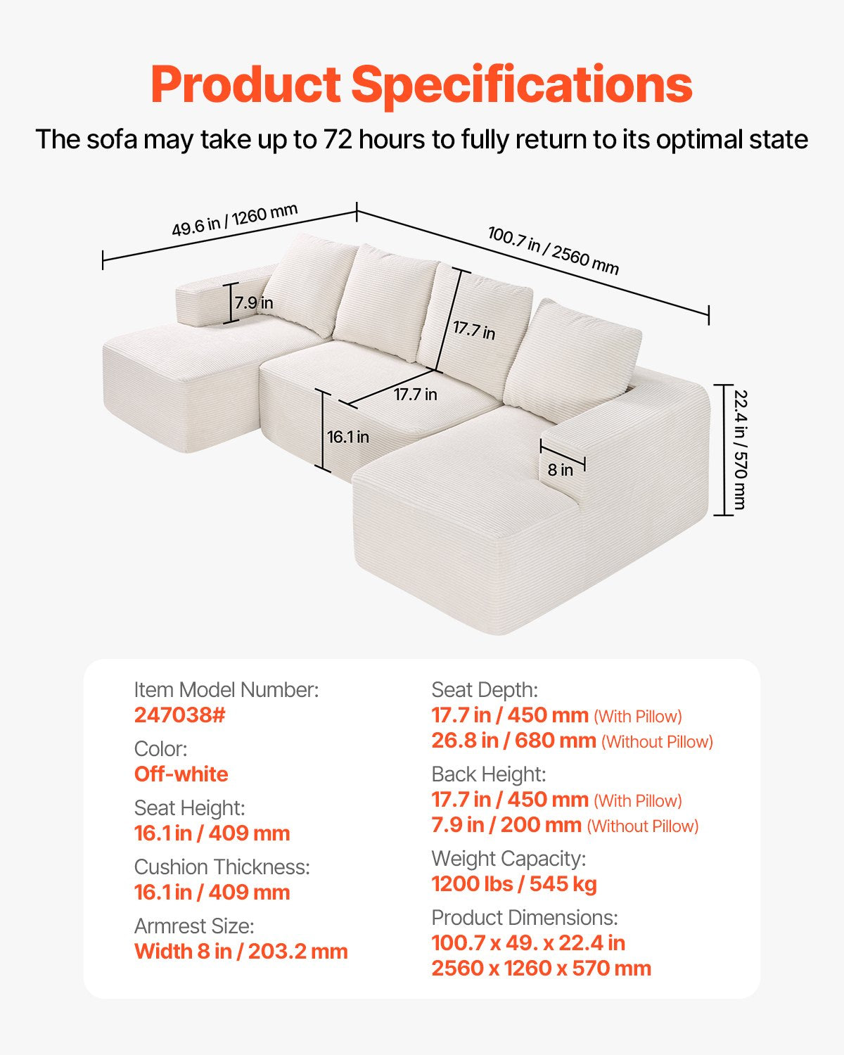 Modular Sectional Sofa, U Shaped Modular Sofa with Chaise, Cloud Sectional Couch with High Rebound Sponge and Density, Upholstered Corduroy Couch with Cushion for Living Room, Bedroom, Beige