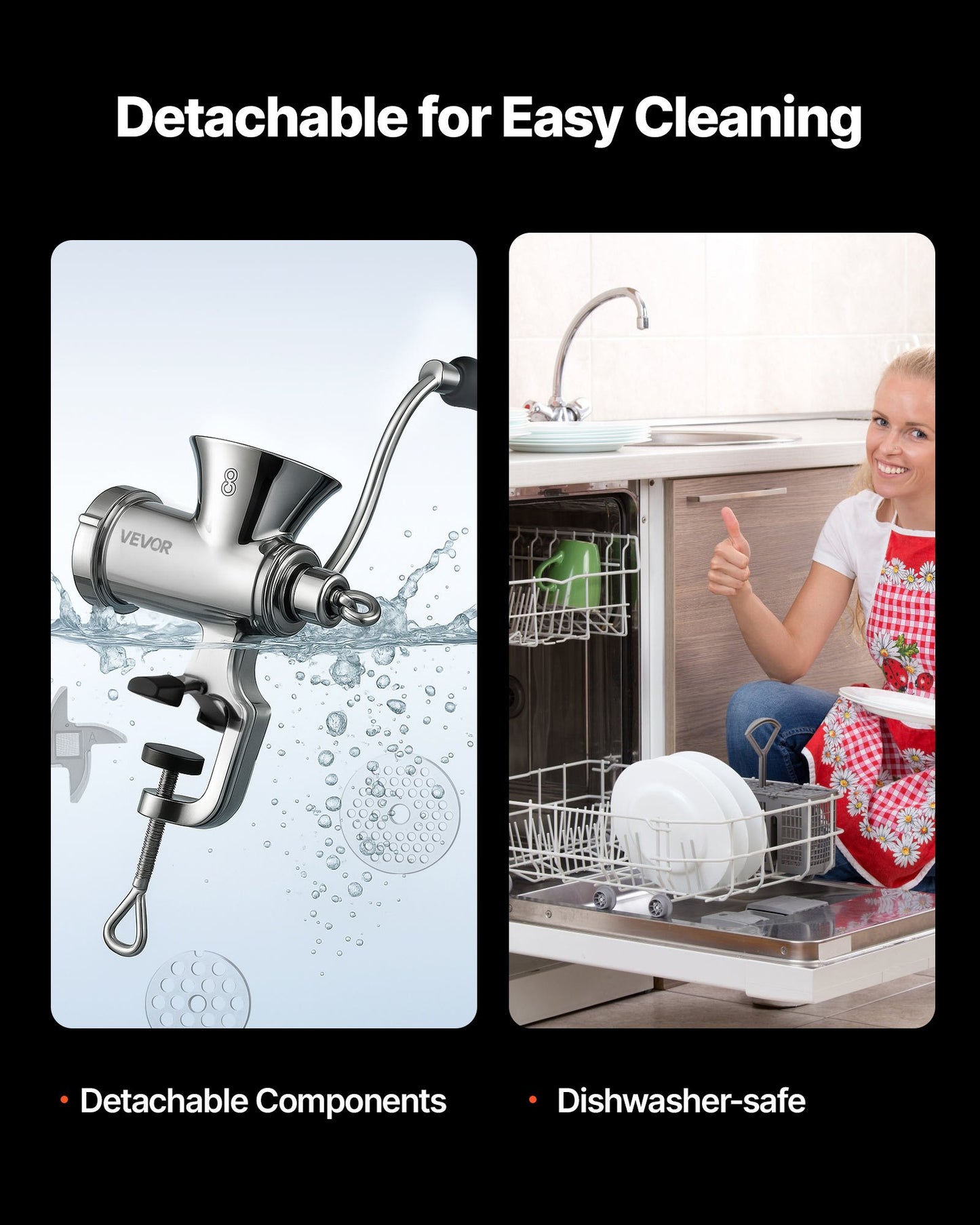 Manual Meat Grinder, 304 Stainless Steel Hand Crank Meat Mincer with Steel Table Clamp, Sausage Stuffer with 2 Cutting Plates & Sausage Tube, Food Grinder for Beef Chili Pork Kitchen Tabletop