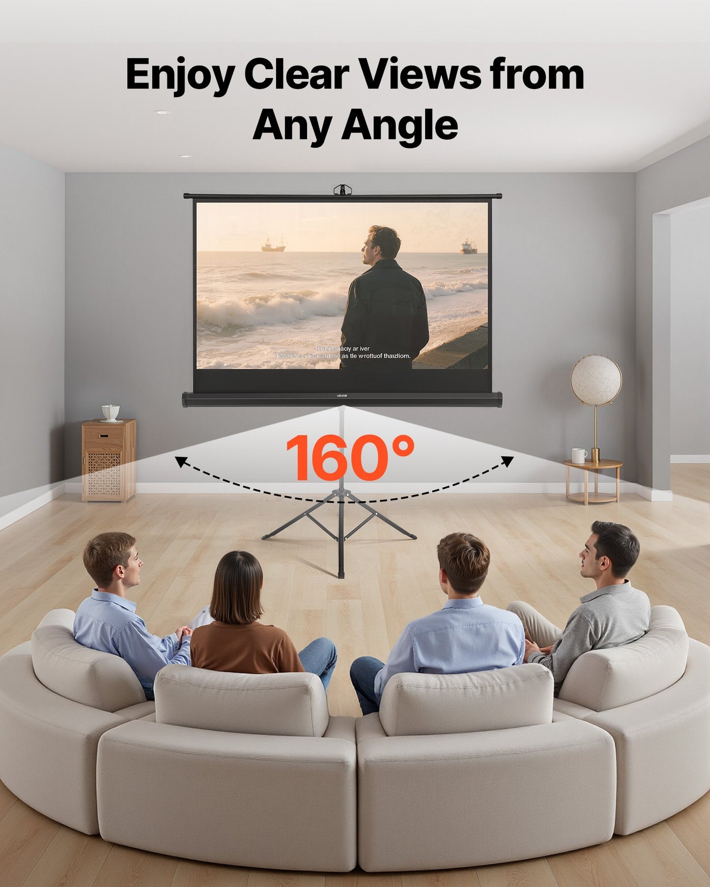 Projector Screen with Stand, 60 Inch 160° Wide Angle Indoor Outdoor Projection Screen, 16:9 4K HD Wrinkleless Portable Tripod Screens with Carry Bag, for Movie Home Theater Office Presentation