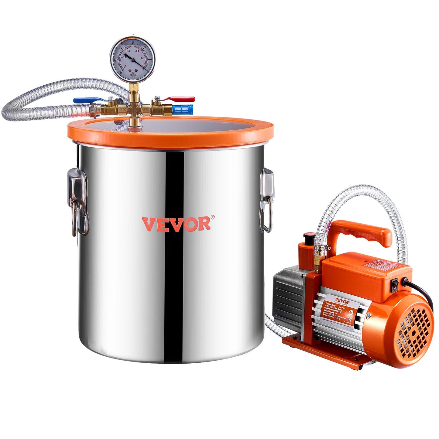 5 Gallon Vacuum Chamber and 3.5 CFM Pump Kit, Stainless Steel Chamber, Single Stage Vacuum Pump Degassing Chamber Kit, with Acrylic Lid, Oil, 4.92 ft Hose, for Degassing Resin Silicone Epoxies