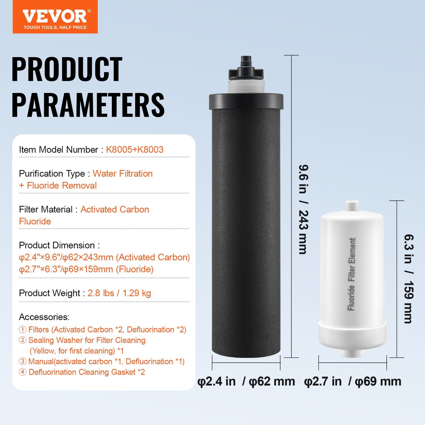 Water Filters Replacement, Purification Elements, Replacement Filters, Gravity Water Filter System, Compatible with Most Brands, Pack of 4 (2 Activated Carbon Filter + 2 Defluorination Filter)