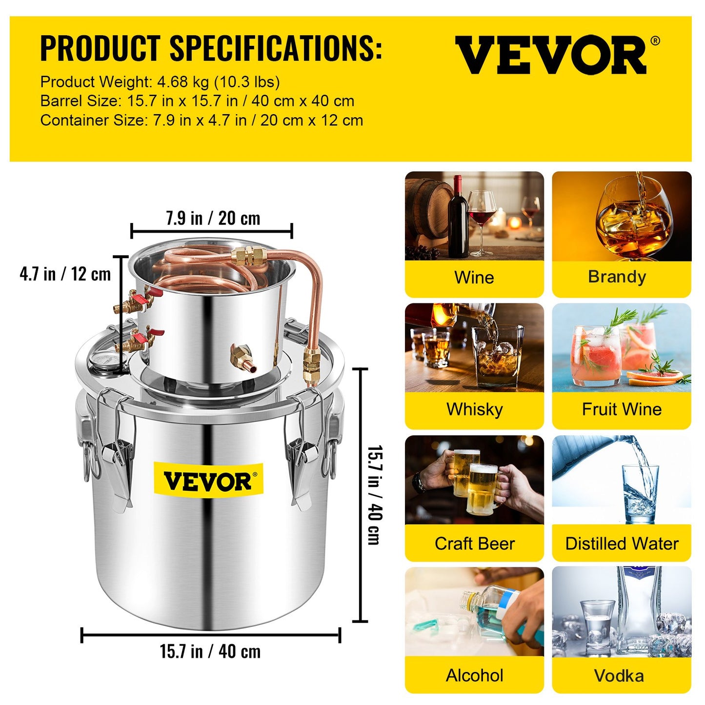 Alcohol Still 13.2Gal/50L, Alcohol Distiller with Circulating Pump, Alcohol Still Copper Tube, Whiskey Distilling Kit with Build-In Thermometer, Whiskey Making Kit for DIY Alcohol, Stainless Ste