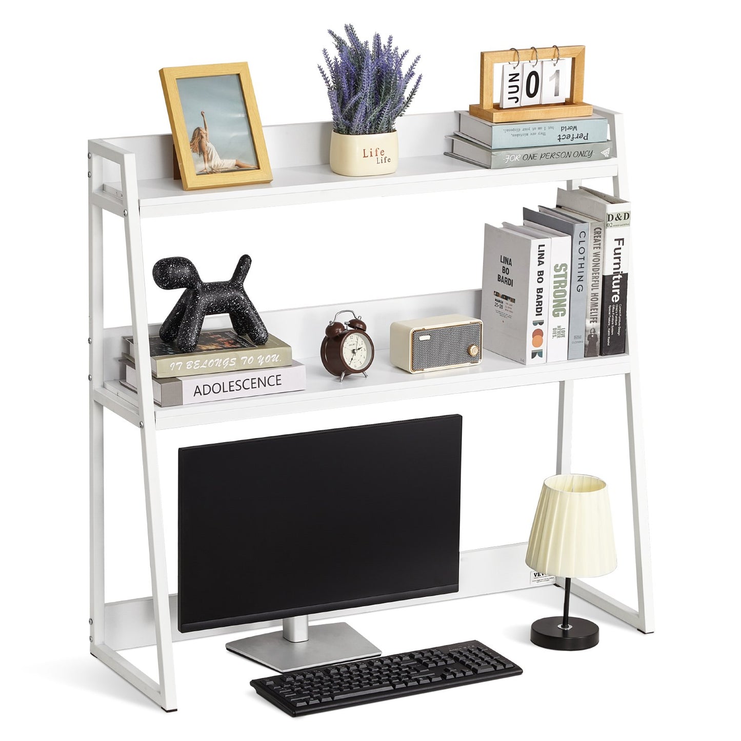 Desktop Bookshelf Desktop Storage Organizer 2-nivå för Office & Home White