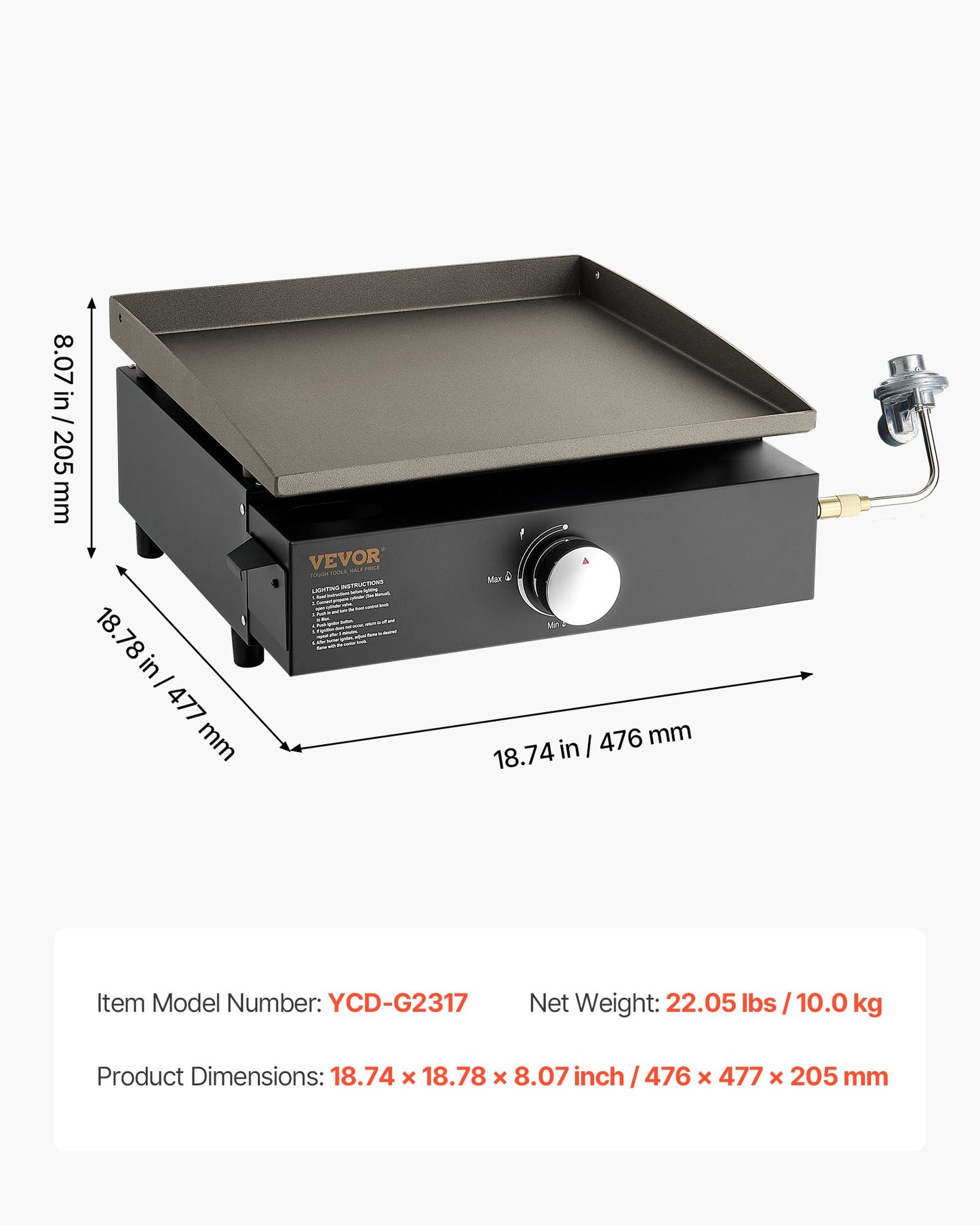 Commercial Griddle, 16.9" Heavy Duty Manual Flat Top Griddle, Countertop Gas Grill with Non-Stick Cooking Plate, Steel Natural Gas Griddle, 2-Burners Restaurant Portable Grill - 22,000 BTU
