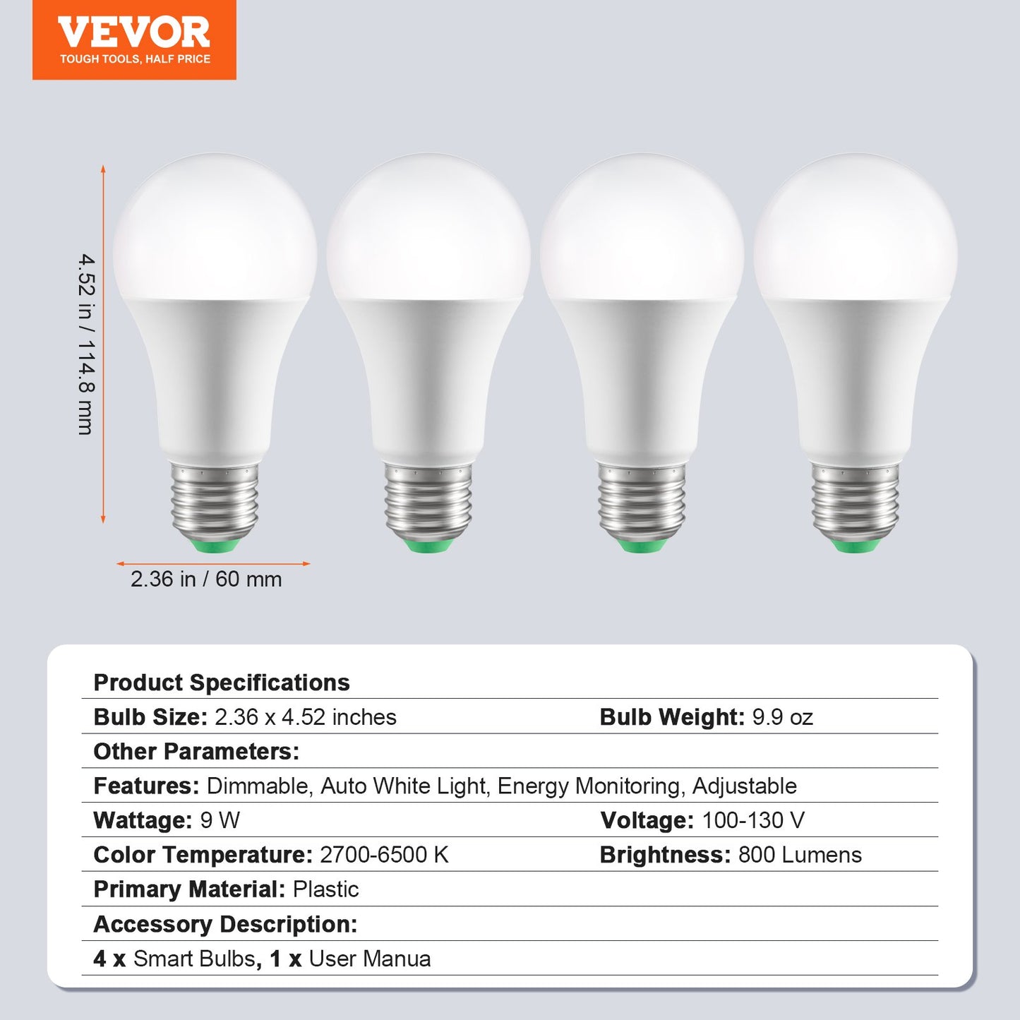 Smart Light Bulbs, 4-Pack, 9W Multicolor LED Bulbs, 800 Lumens with Smart Control Compatibility for Vera, Google Assistant, Amazon Alexa, iOS, Android, RGB Color Changing