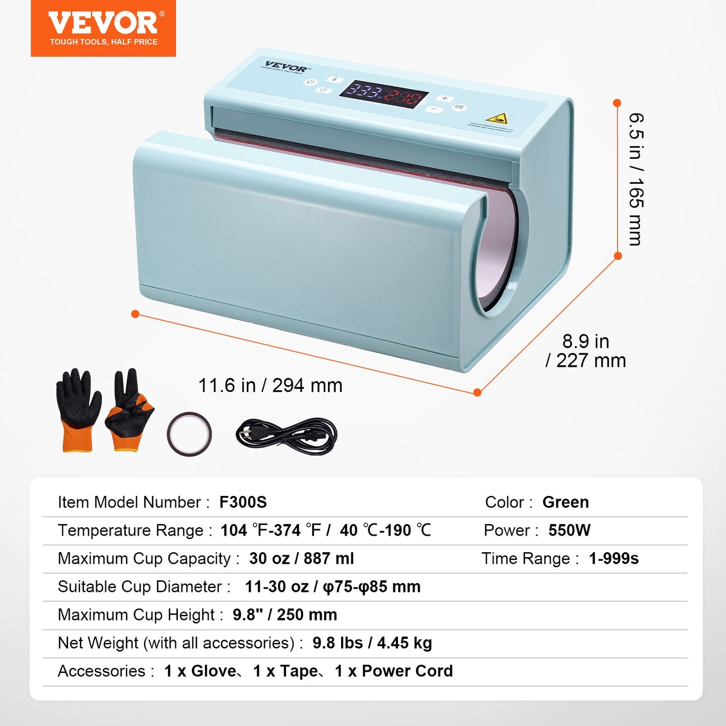 Auto Tumbler Heat Press Machine, Mug Heat Press for 11-30oz Sublimation Tumblers, Heat Up Fast and Even, Tumbler Press with Tape and Glove, Temp and Time Setting, for Tumblers, Cups, Mugs, Blue