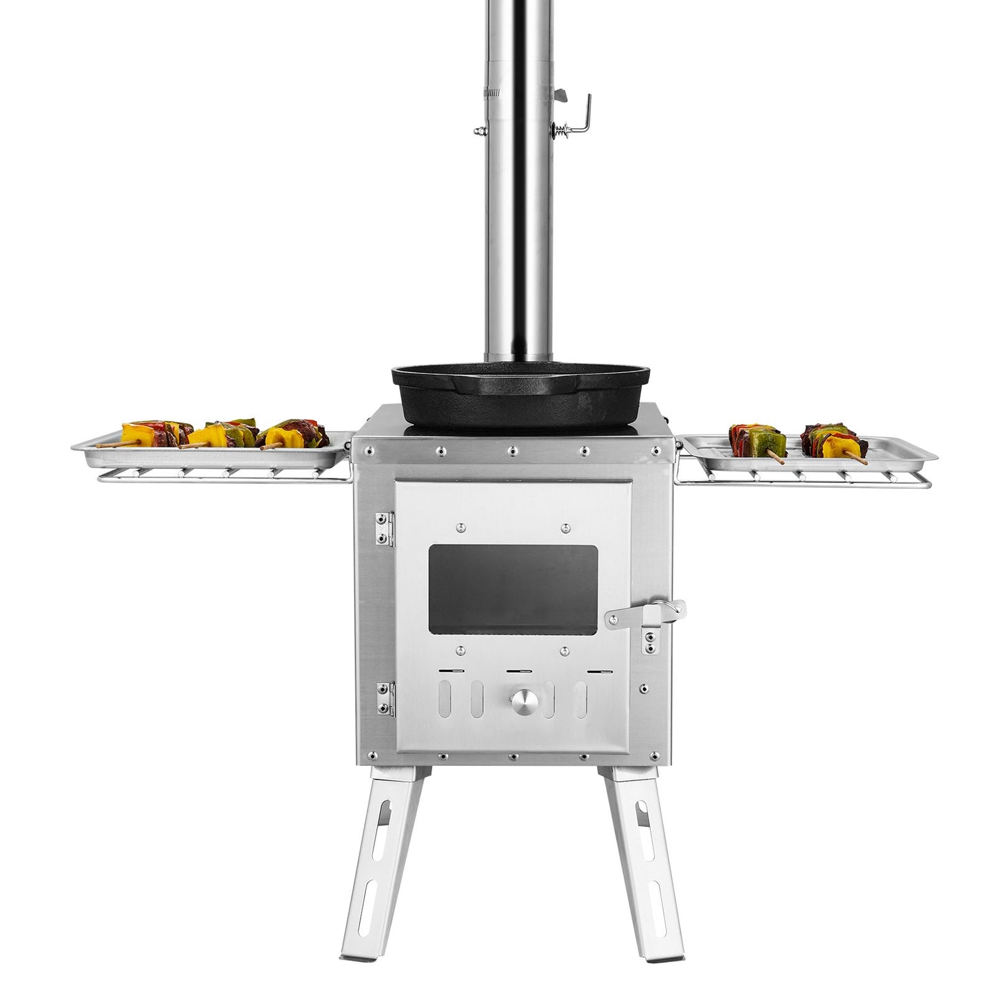 Holzofen, 86 Zoll, Edelstahl-Campingzeltofen, tragbarer Holzofen mit Kaminrohr und Handschuhen, 3000-Zoll-Feuerbox-Heißzeltofen zum Kochen und Heizen im Freien mit 8 Rohren