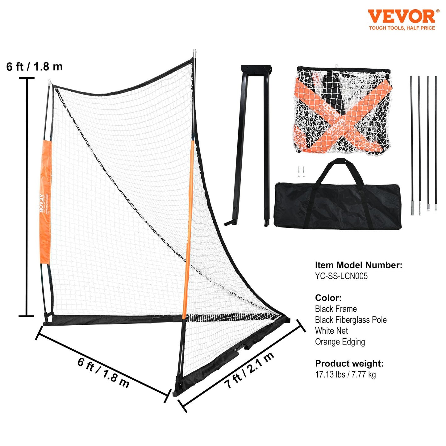 Lacrosse Goal, 6' x 6' Lacrosse Net, Portable Lacrosse Goal with Carry Bag, Fiberglass Rod Backyard Lacrosse Training Equipment, Easy Setup Collegiate Goal, Perfect for Youth Adult Training
