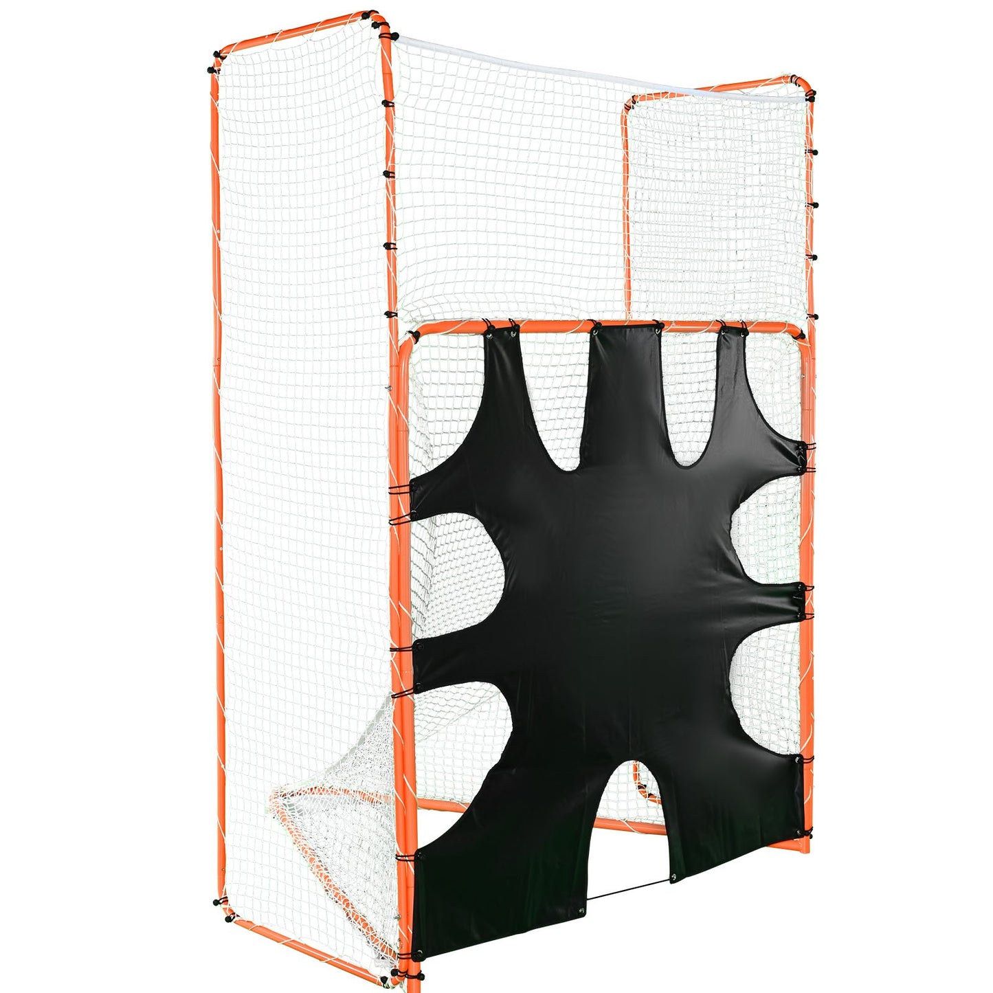 3-in-1-Lacrosse-Tor mit Backstop und Tor, 12' x 9'' Lacrosse-Netz, Stahlrahmen-Lacrosse-Rebounder-Ausrüstung für den Garten, schnell und einfach aufzubauendes Trainingsnetz, perfekt für das Jugendtraining, Orange