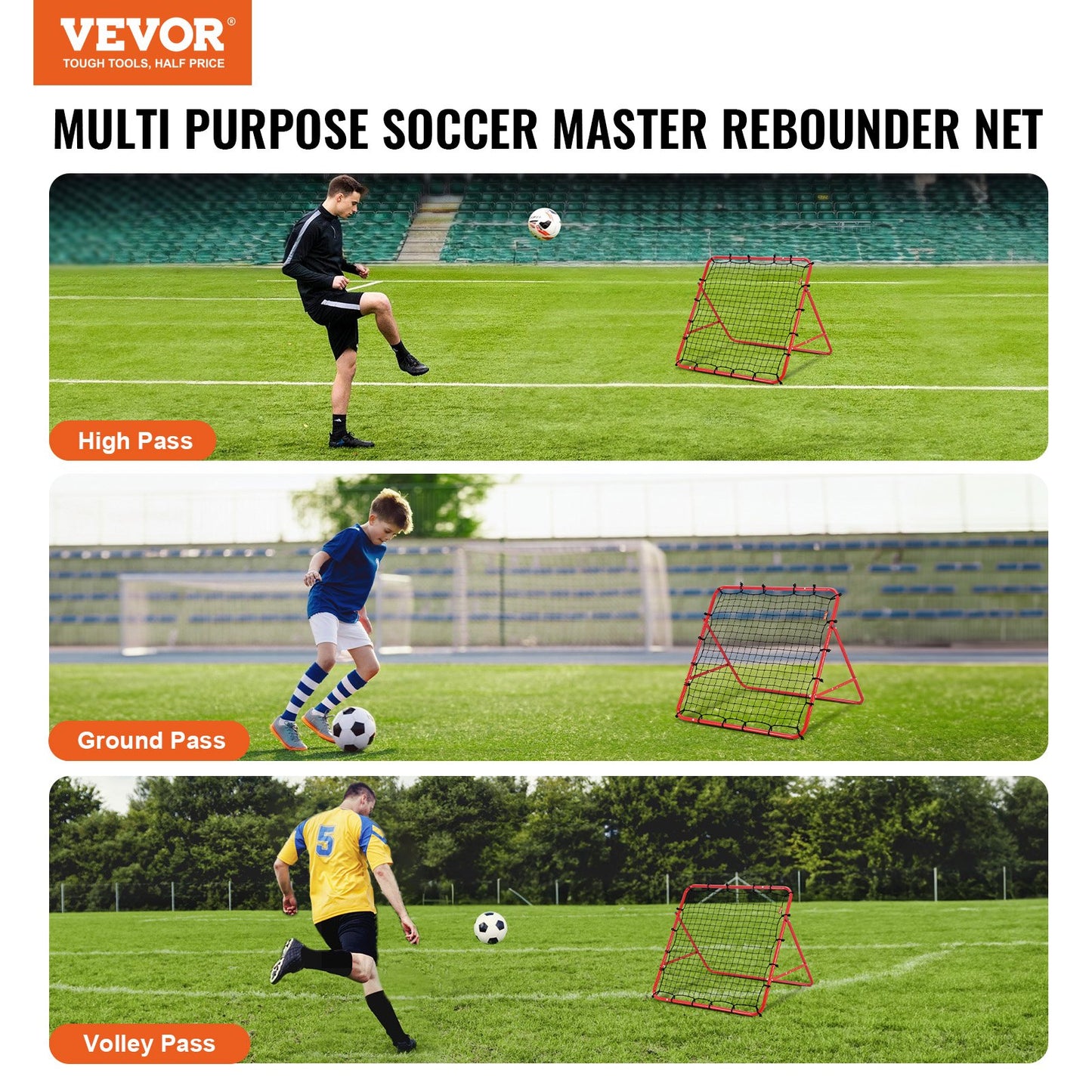 Soccer Rebounder Rebound Net, Kick-Back 39"x39", Portable Football Training Gifts, Aids & Equipment for Kids Teens & All Ages, Easy Set Up & Perfect Storage