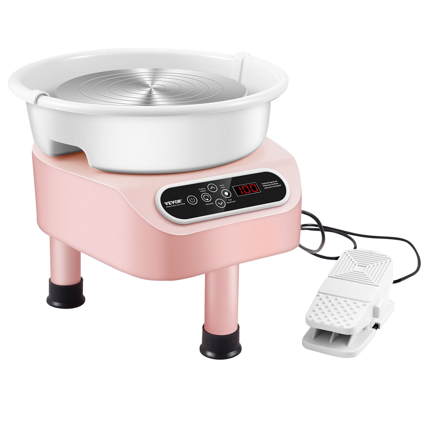 Pottery Wheel 10in Ceramic Wheel Foot Pedal Touch Screen 350W 3 Legs Pink
