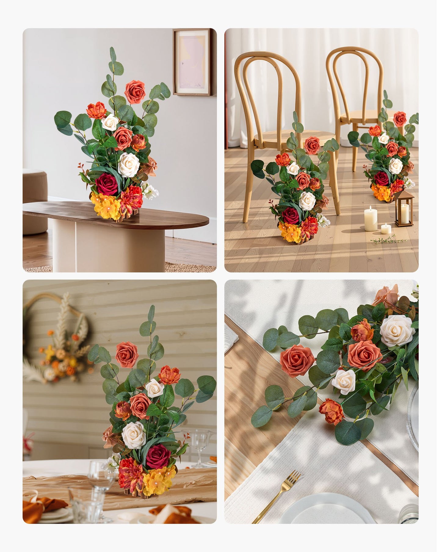 Standing Artificial Flowers Arrangements 4 PCS, 17.5-Inch Tall Faux Flower Decorations for Wedding Aisle Runner Chair, Orange Floral Centerpieces for Ceremony Reception Party Outdoor Decor