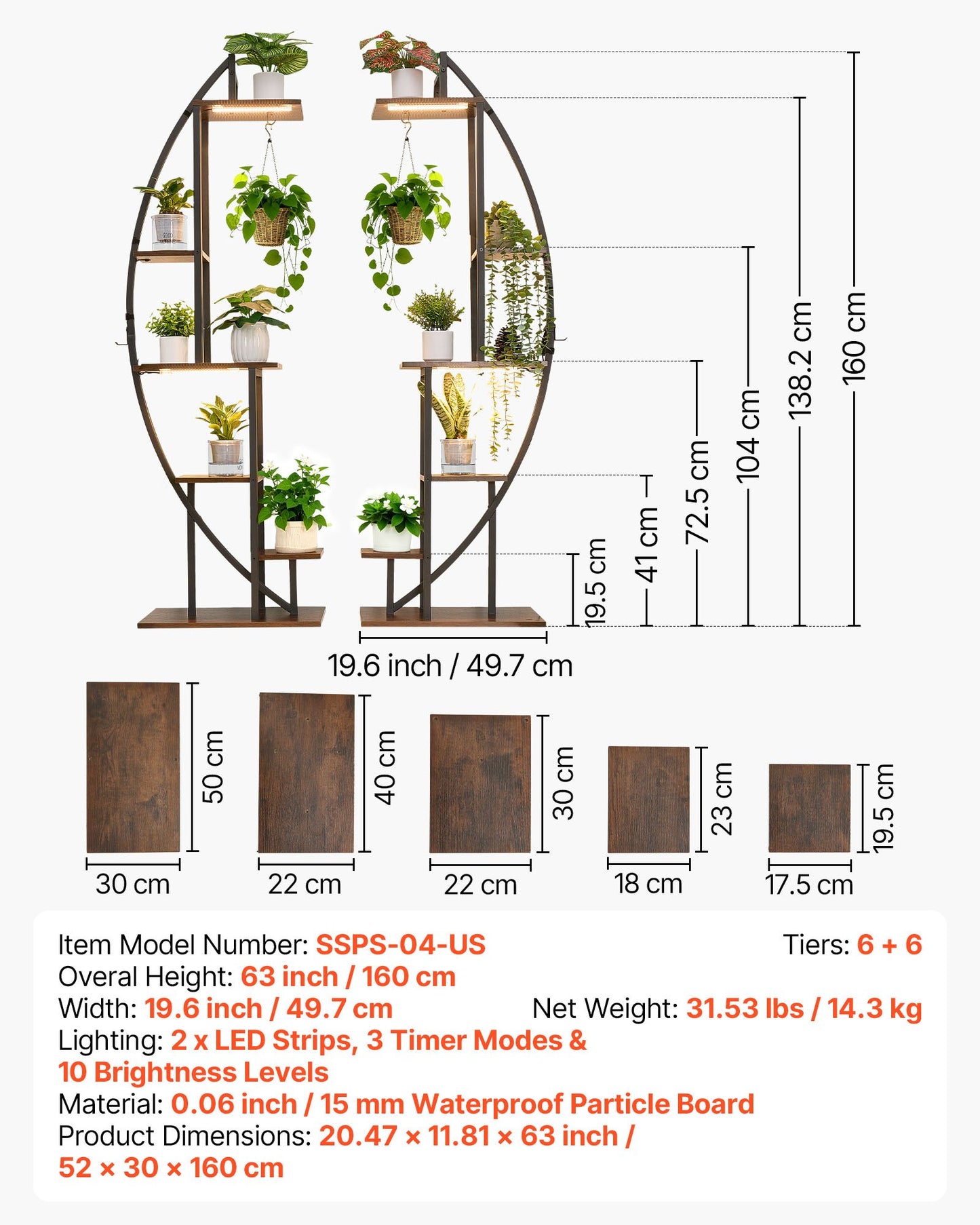 Plant Stand Indoor with Grow Lights, 63 in Tall 6-Tiered Lighted Plant Shelf, 2 Pack Metal Corner Plants Holder, 3 Timer & 10 Brightness, Half-Moon Shaped Flower Display Rack for Living Room