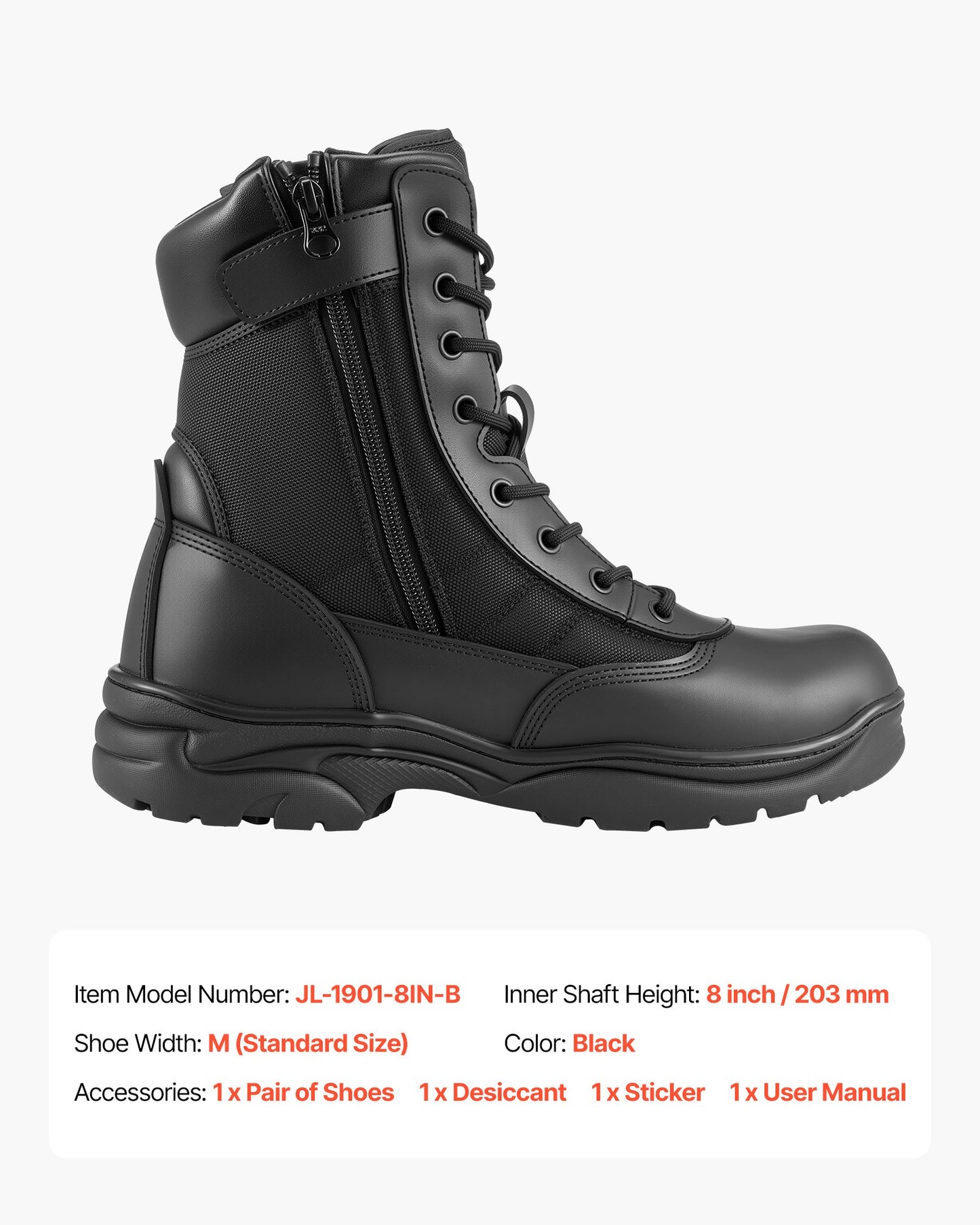 Men's Military Tactical Boots, 8 inch Combat Hiking Work Boots, Lightweight & Breathable Side Zipper Mens Motorcycle Interceptor Trooper Boot, for Outdoor Security Mountaineering, US Size 9