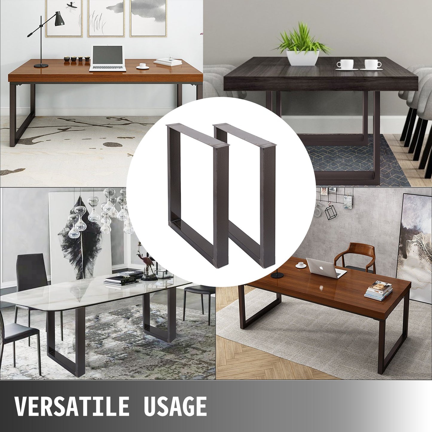 Set of 2 Steel Table Legs, 28''Height 23''Wide Dining Table Legs, Heavy Duty 3.1" Square Box Section Square Table Legs, 28x23x3.1 Inch Black Industrial Country Style Metal Dining L