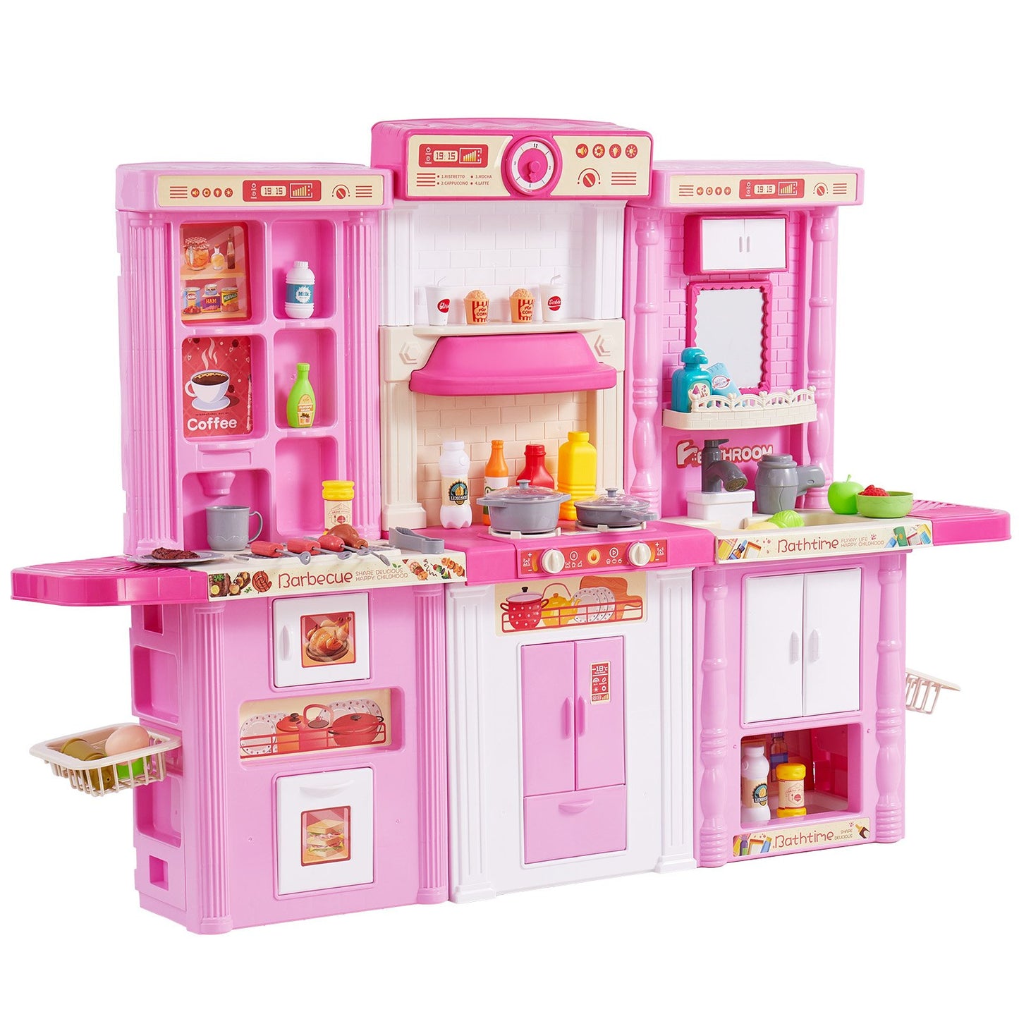 Küchenspielset für Kinder, Spielzeug zum Kochen, 74-teiliges Zubehör, Rosa