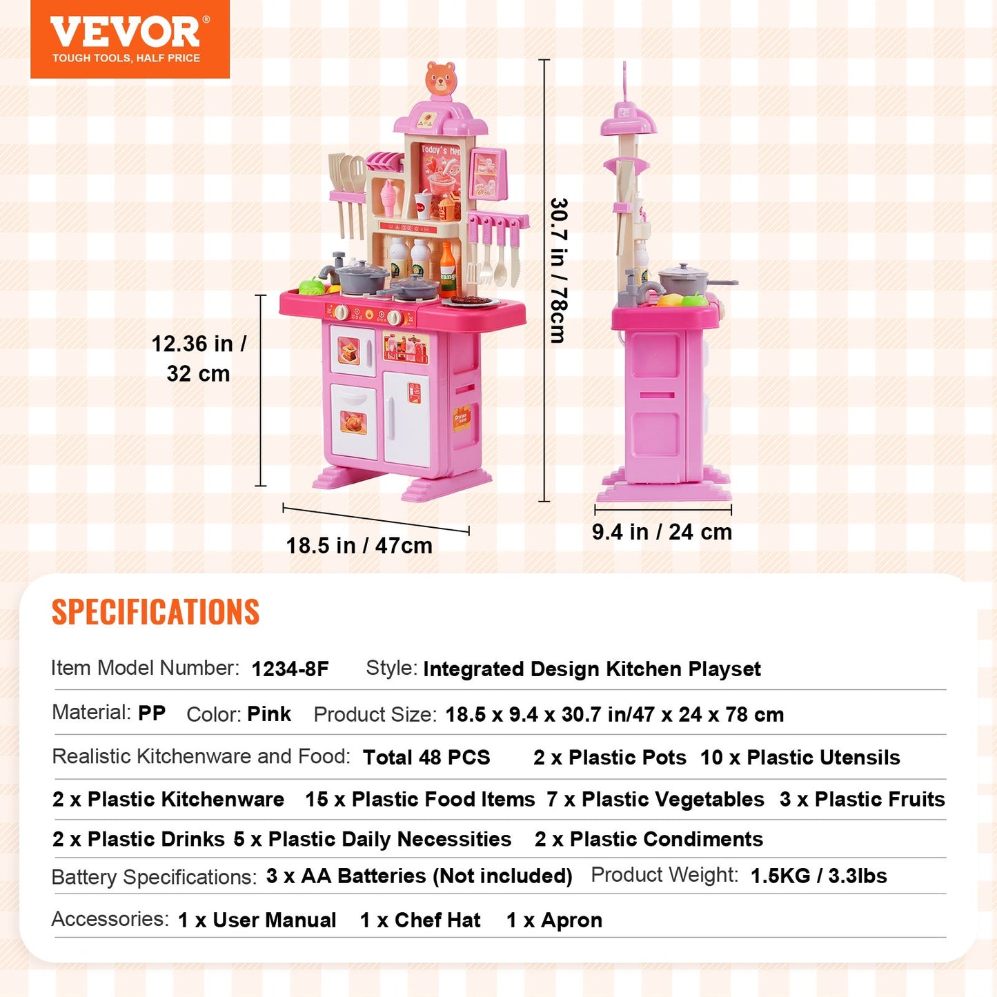 Kids Kitchen Playset, Toddler Kitchen with Cooking Stove with Steam, Sounds and Lights, Play Kitchen Set with 48 PCS Cooking Accessory Set for Toddlers, Preschoolers, Children Ages 3-5, Pink