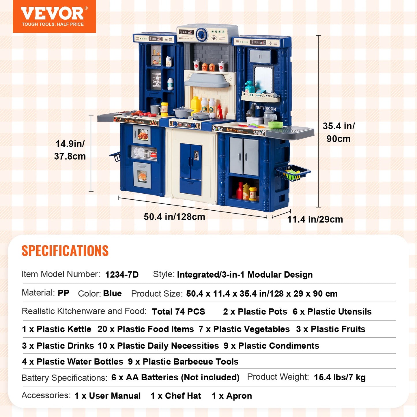 Kids Kitchen Playset, 3-in-1 Toddler Kitchen with Simulated Spray, Sounds and Lights, Play Kitchen Set with 74 PCS Cooking Accessory Set for Toddlers, Preschoolers, Children Ages 3-8, Blue