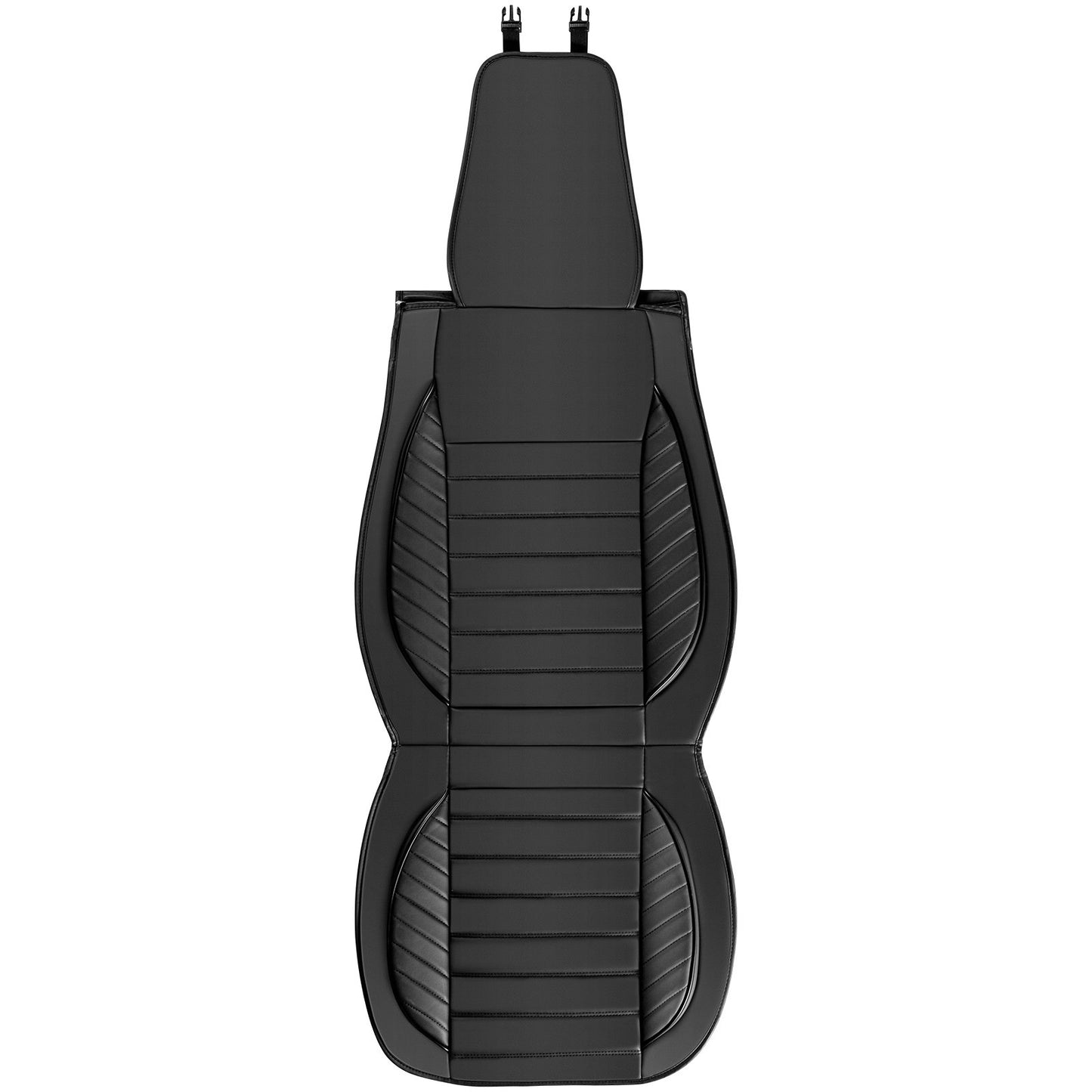 Sitzbezüge, Universal-Autositzbezüge für Vordersitze, 2-teilige Kunstleder-Sitzbezüge, halbgeschlossenes Design, abnehmbare Kopfstütze und Airbag-kompatibel, für die meisten Autos, SUVs und LKWs, Schwarz