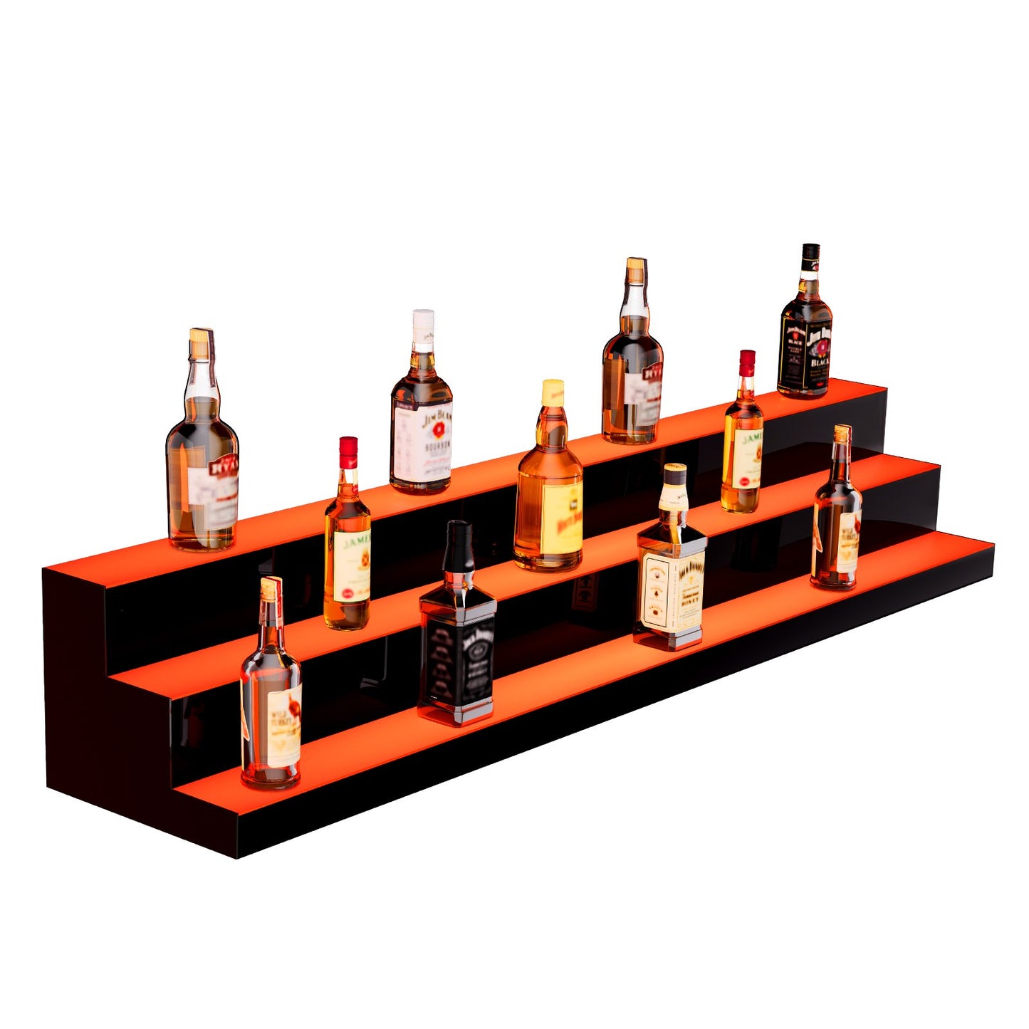 LED Lighted Liquor Bottle Display, 3 Tiers 60 Inch Commercial Illuminated Home Bar Shelf, 3 Steps Whiskey Rack Stand, Acrylic Drink Shelves with RF Remote & App Control, and Multicolor lighting