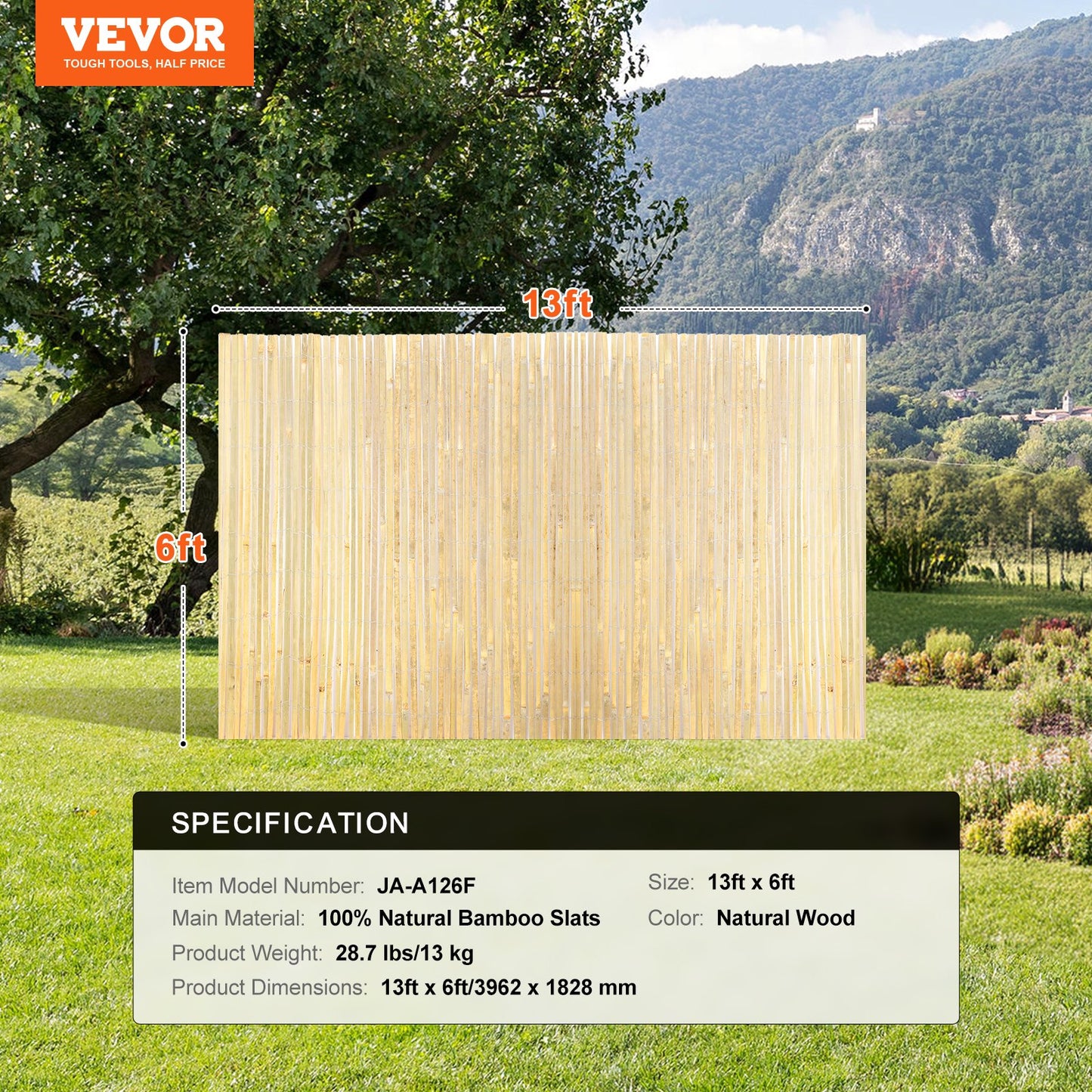 Natural Bamboo Slat Screening Privacy Bamboo Slat Fence 6 ft H x 13 ft L