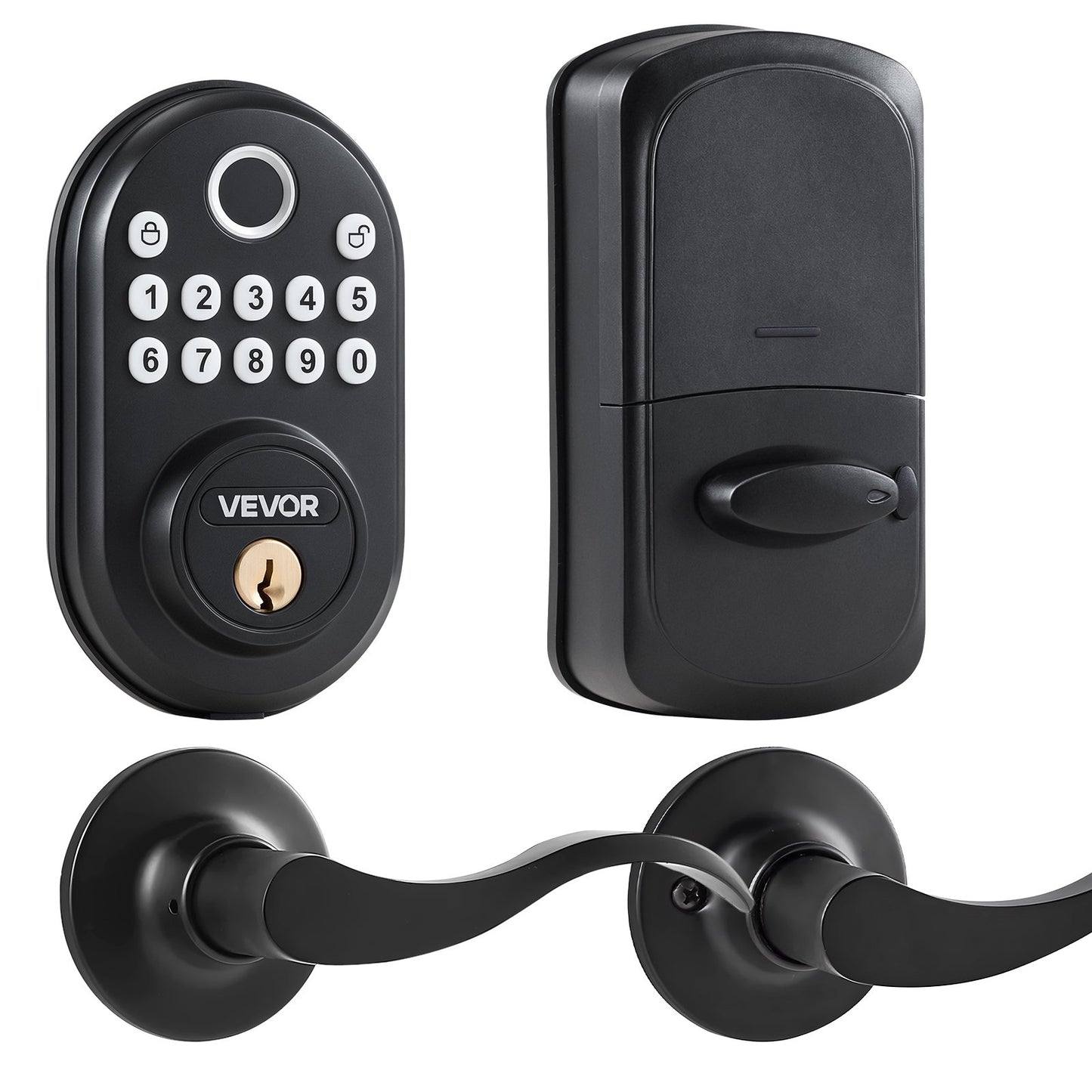 Fingerprint Door Lock with Level Handles, Fingerprint/Keypad Code/Key, One-Time and Anti-Peeking Password, Constant Unlock Mode, Aluminum Alloy, Electronic Keypad Deadbolt for Entry Doors