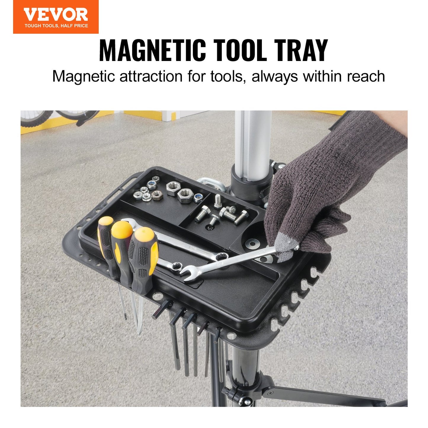 Bike Repair Stand, 66 lbs Heavy-duty Aluminum Bicycle Repair Stand, Adjustable Height Bike Maintenance Workstand with Magnetic Tool Tray Telescopic Arm, Foldable Bike Work Stand for Home, Shops
