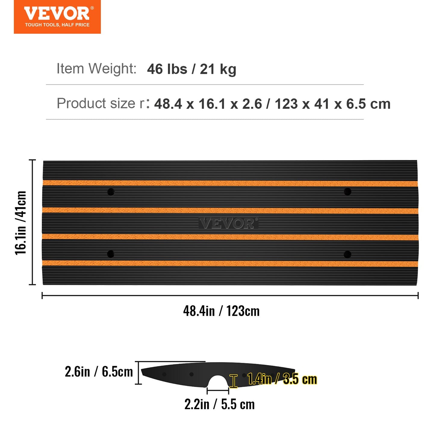 Curb Ramp, 2.6" Rise Rubber Driveway Ramps, Heavy Duty 33069 lbs Weight Capacity Threshold Ramp, Curbside Bridge Ramps for Loading Dock Garage Sidewalk, Expandable Full Ramp Set