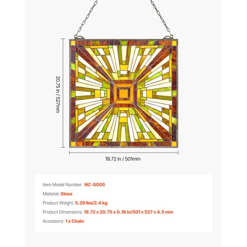 Tiffany-style hanging window panel with chain, 50 x 51 cm | EU